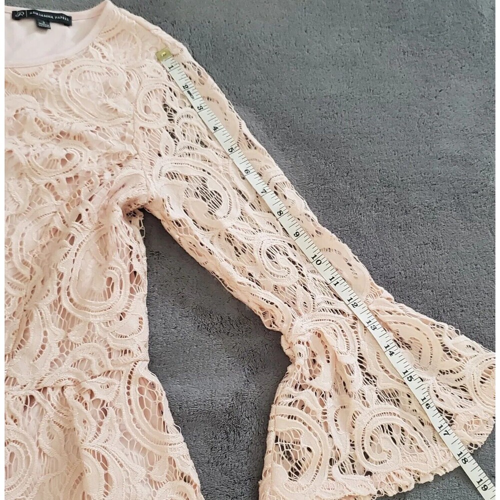 Adrianna Papell Size S Peplum Flounce Pink Lace Coquette Blouse Ruffled Feminine - Picture 11 of 12